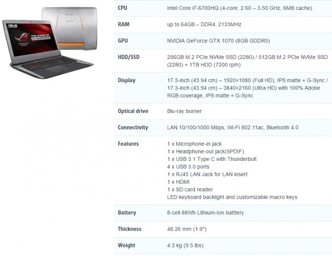 ASUS wprowadza laptopa ROG G752VS z GeForce GTX 1070 [1]