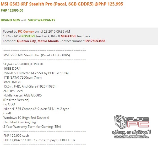 Notebooki MSI wyposażone w karty NVIDIA GeForce GTX 10x0 [1]