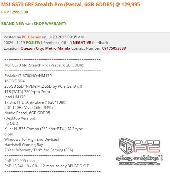 Notebooki MSI wyposażone w karty NVIDIA GeForce GTX 10x0 [4]