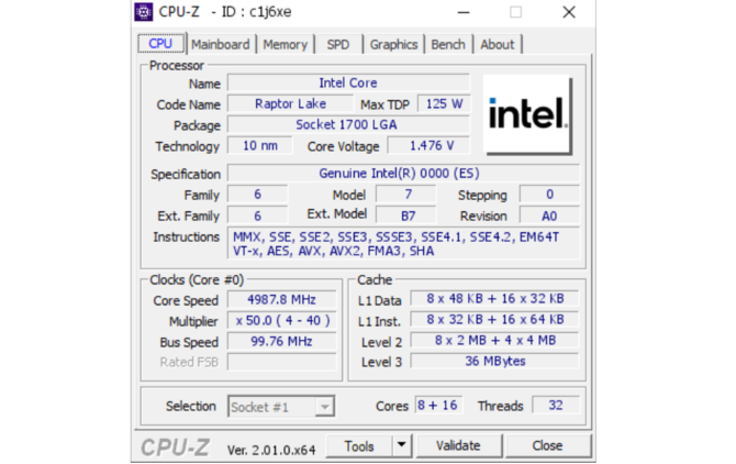 Intel Core i9-13900K - inżynieryjna wersja układu w kolejnym teście w CPU-Z. Chip pokazuje pazury nawet z pamięciami DDR4 [2]