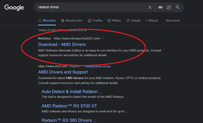 Uwaga na fałszywe linki do sterowników kart graficznych AMD Radeon. Wyszukiwarka Google może wyprowadzić na manowce [2]