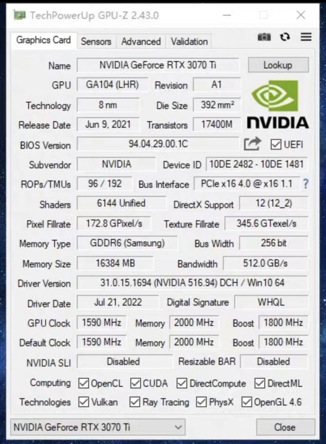 NVIDIA GeForce RTX 3070 Ti 16 GB - karta graficzna rzeczywiście była w planach producenta. Oto jej prototyp [3]