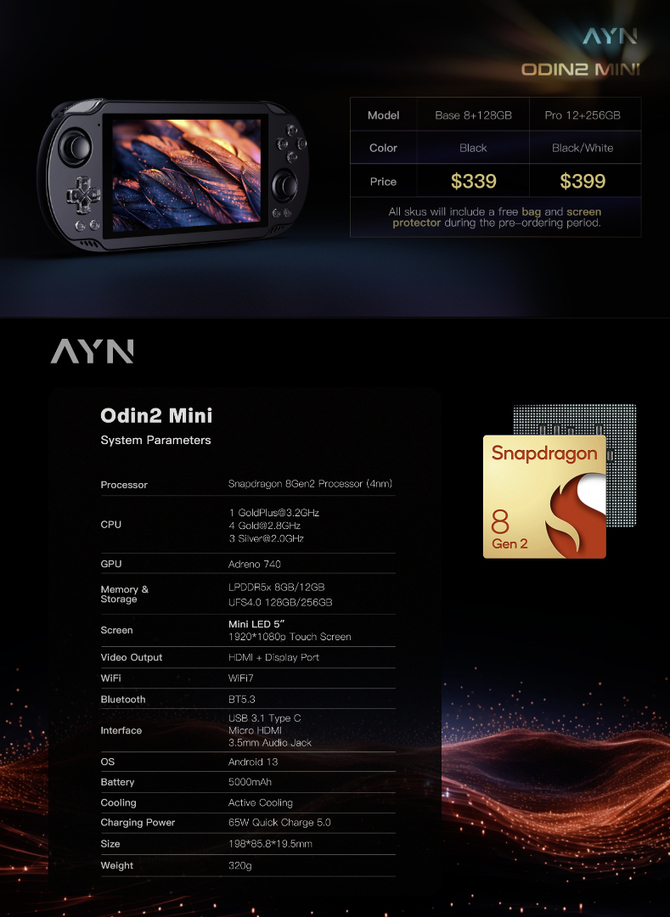 AYN Odin2 Mini - handheld that offers a screen with Mini LED backlight.  The look of the PS Vita console, Android and great performance [6]