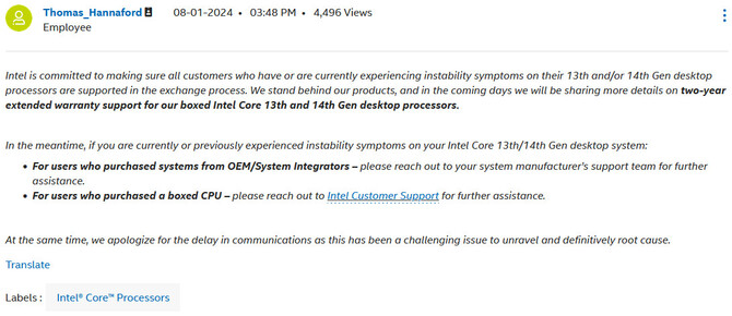 Intel przedłuża gwarancję na swoje procesory. Sprawa ma związek z niestabilnością jednostek Raptor Lake i Raptor Lake Refresh [2]